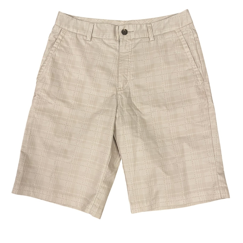 Adidas Golf Shorts Men 30 Tan Plaid Climalite Performance Flat‎ Front Beige